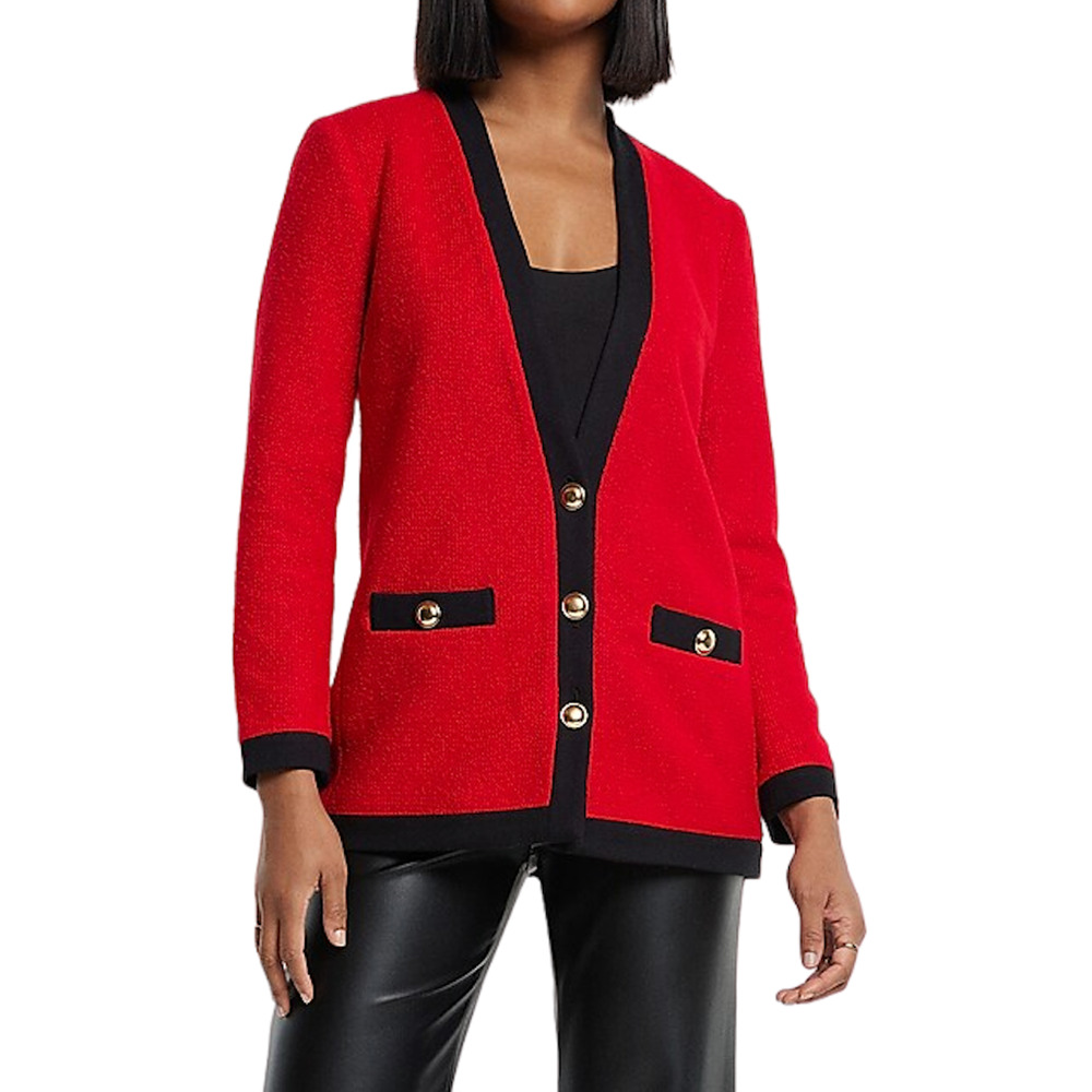 NEW EXPRESS RED BLACK TIPPED TWEED NOVELTY BUTTON BLAZER JACKET SIZE MEDIUM